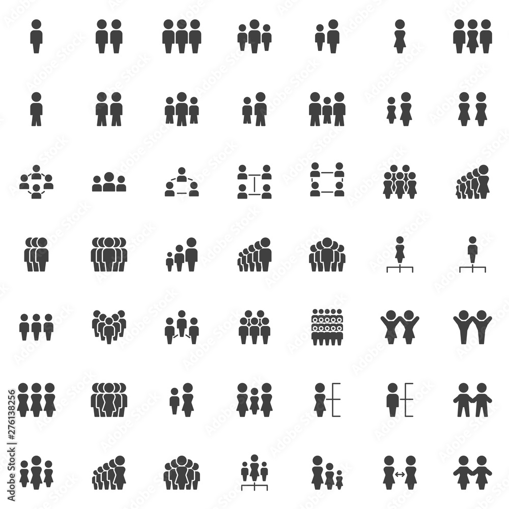Team and crowd people vector icons set, modern solid symbol collection, filled style pictogram pack. Signs, logo illustration. Set includes icons as Group of people, Human resources, Work Group Team Team and crowd people vector icons set, modern solid symbol collection, filled style pictogram pack. Signs, logo illustration. Set includes icons as Group of people, Human resources, Work Group Team