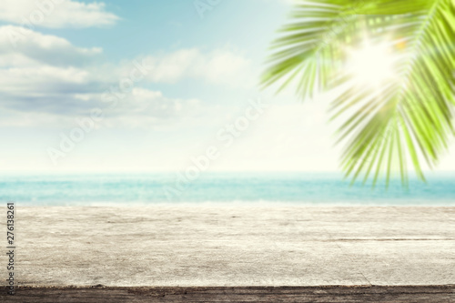 Desk of free space for your decoration and summer beach background. Summer time and sunny day. 