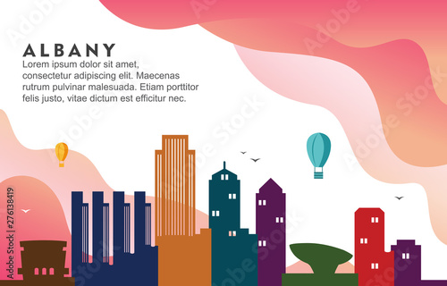 Albany New York City Building Cityscape Skyline Dynamic Background Illustration