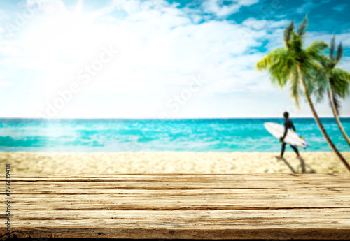 Desk of free space for your decoration and summer beach background. Summer time and sunny day. 