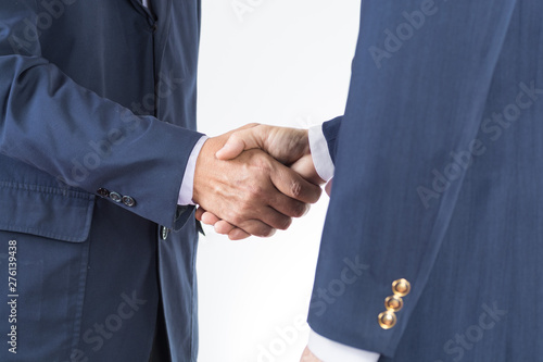 Two Businessman Executive hand shaking over white Background