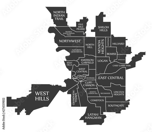 Spokane Washington City Map USA labelled black illustration