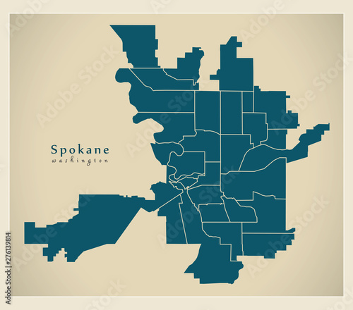 Modern City Map - Spokane Washington city of the USA with neighborhoods