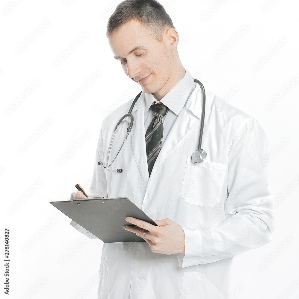 confident doctor with documents.isolated on a white confident doctor with documents.isolated on a white