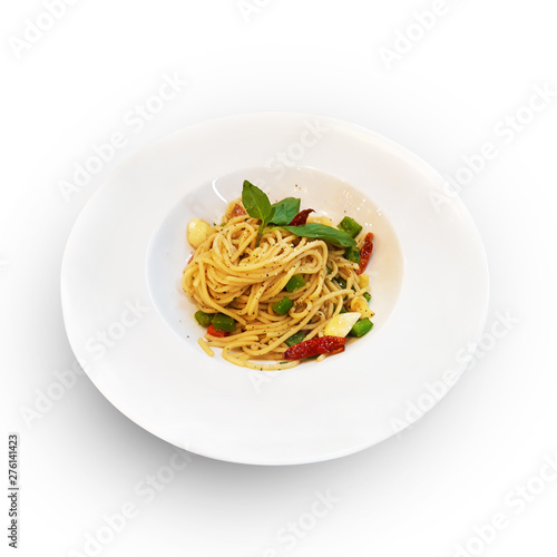 spaghetti basil isolated isolated on white background with clipping path
