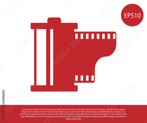 Red Camera vintage film roll cartridge icon isolated on white background. Film reel icon. 35mm film canister. Filmstrip photographer equipment. Vector Illustration