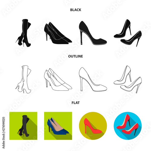 Vector illustration of heel and high symbol. Collection of heel and stiletto vector icon for stock.