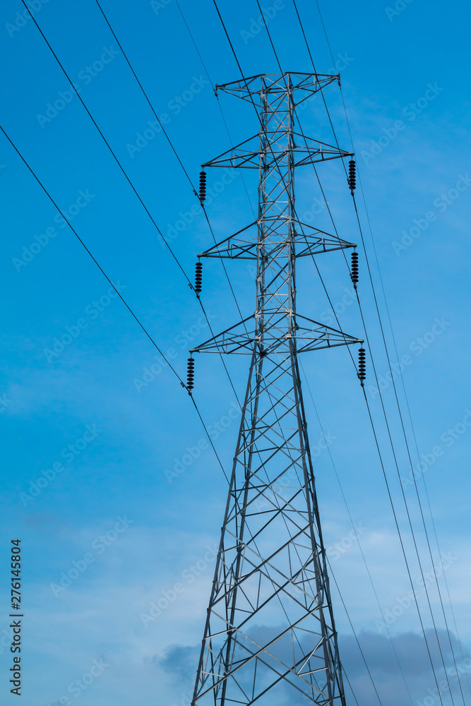 high voltage pole.High-voltage tower sky background