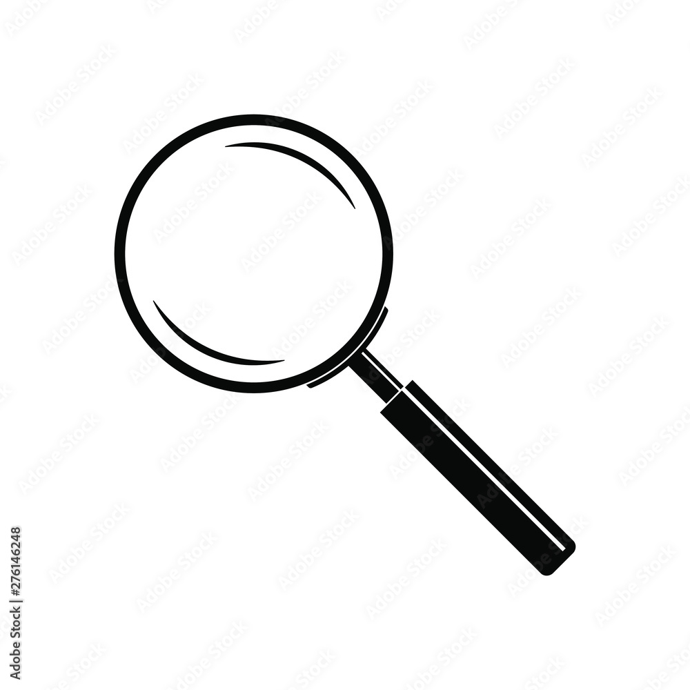 Magnifier black graphic icon. Loupe sign isolated on white background in flat design. Vector illustration Magnifier black graphic icon. Loupe sign isolated on white background in flat design. Vector illustration