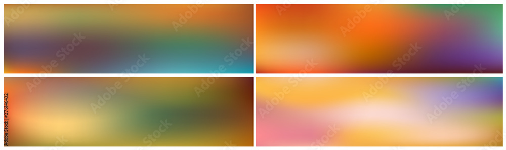 Abstract gradient panoramas with light. Nature backgrounds for computer games and ui. Horizontal vector illustrations.