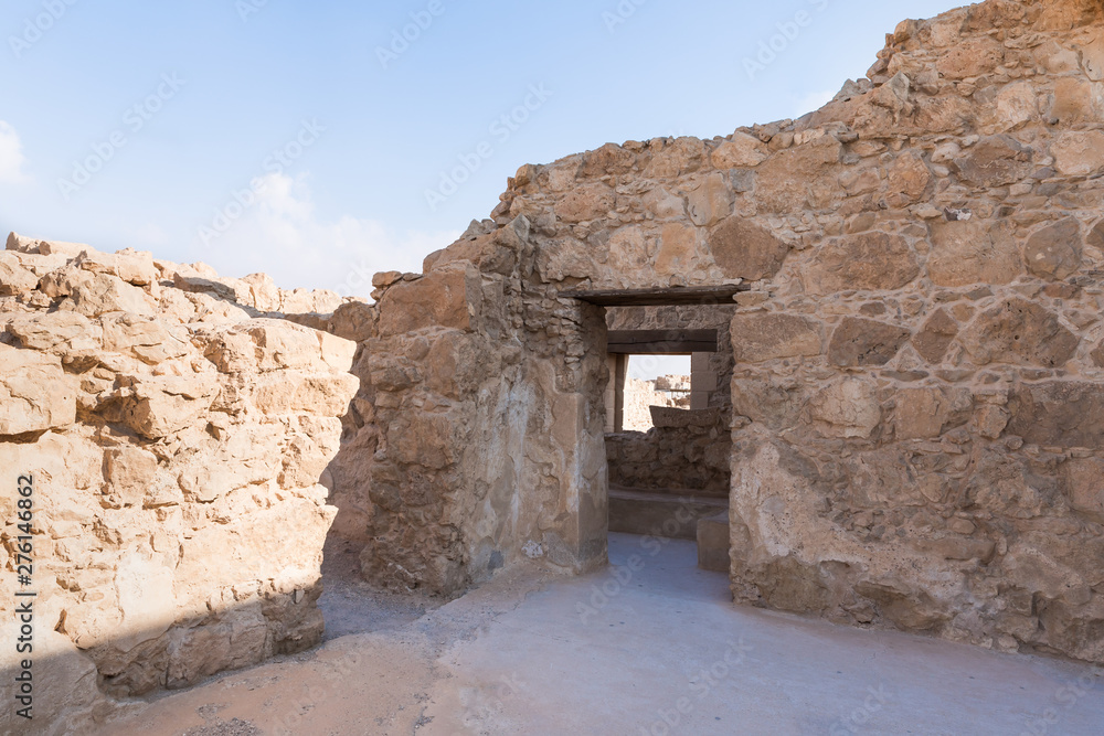 Morning view of the excavation of the ruins of the fortress of Masada, built in 25 BC by King Herod on top of one of the rocks of the Judean desert