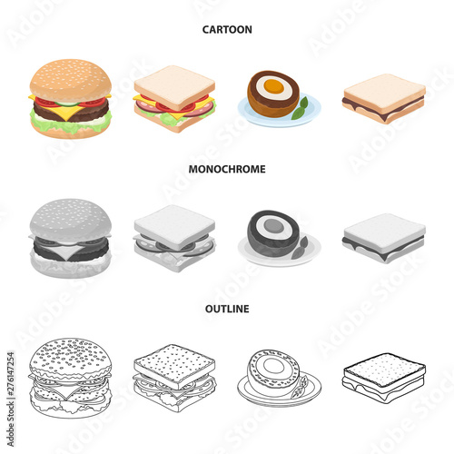 Vector design of sandwich and wrap logo. Set of sandwich and lunch stock symbol for web.