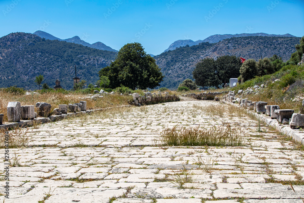 Xanthos Ancient City. Grave monument and the ruins of ancient city of Xanthos - Letoon (Xantos, Xhantos, Xanths) in Kas, Antalya/Turkey. Capital of Lycia.