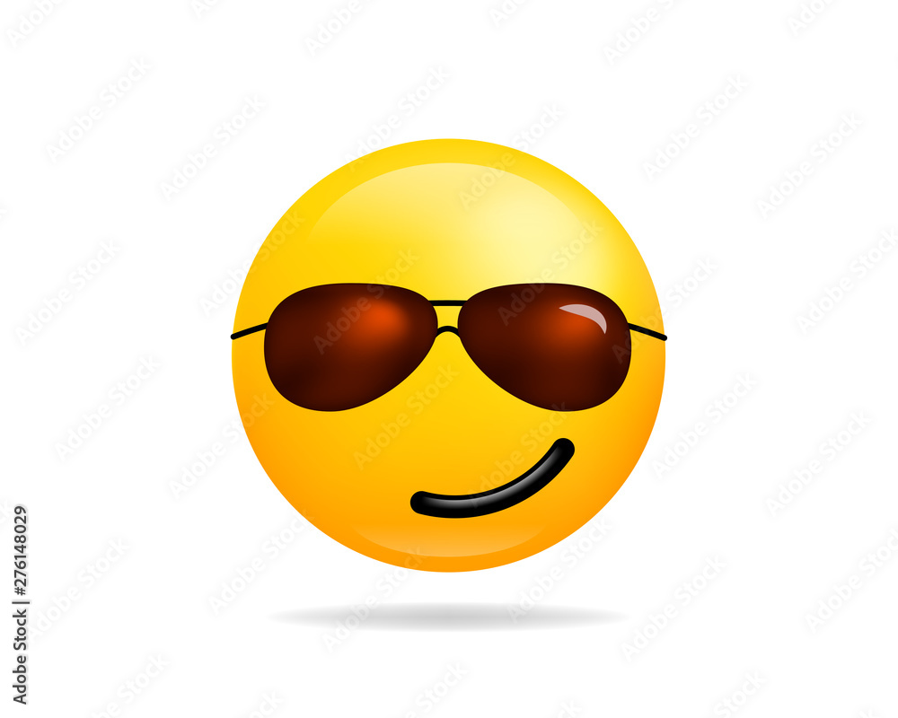 Emoji smile icon vector symbol. Smiley face With Sunglasses yellow cartoon character. Emoji smile icon vector symbol. Smiley face With Sunglasses yellow cartoon character.