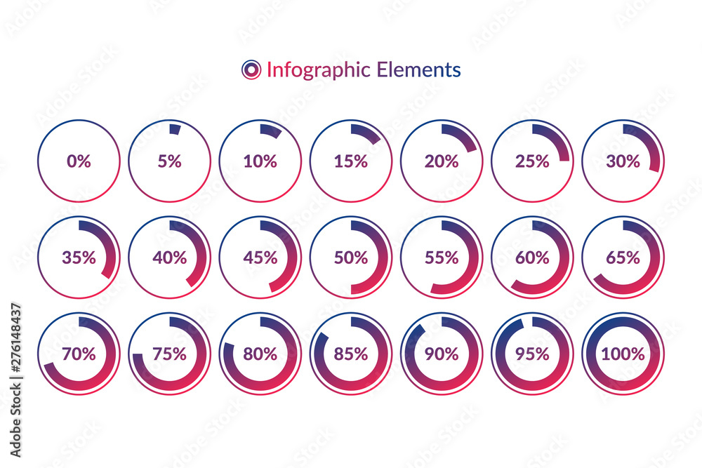 Percentage Vector Infographic Icons 0 5 10 15 20 25 30 35 40 45 50 55 