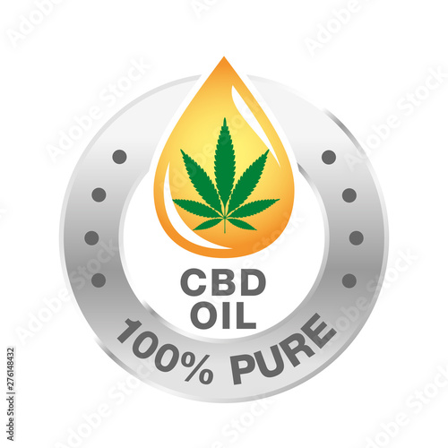 Hemp CBD oil icon 100% pure, organic, natural - vector 