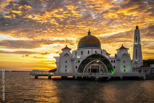 Selat Mosque located in Malacca, Malaysia during sunset