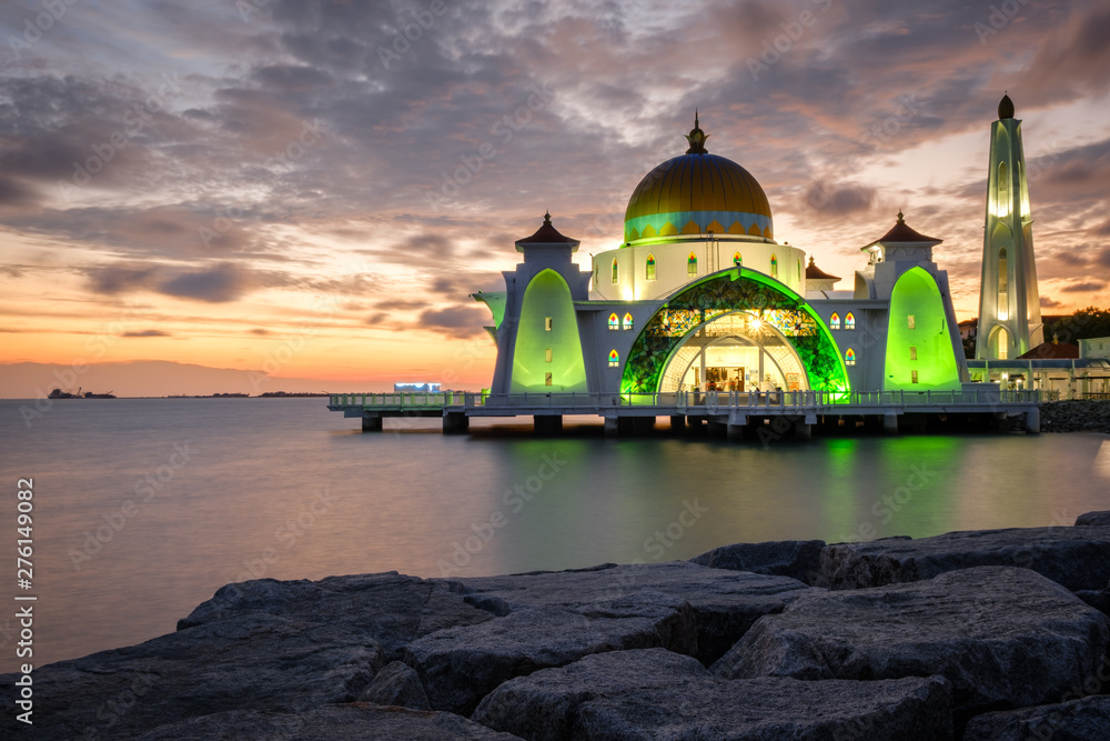 Selat Mosque located in Malacca, Malaysia during sunset