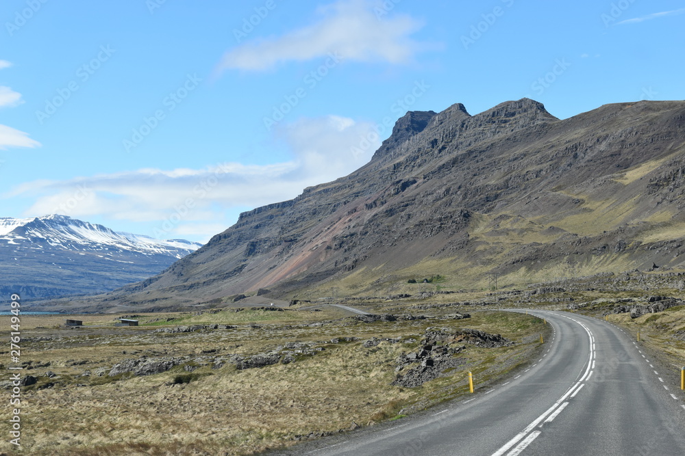 Panorama view at the street to the Vestrahorn Mountains in the southeast of Iceland Panorama view at the street to the Vestrahorn Mountains in the southeast of Iceland