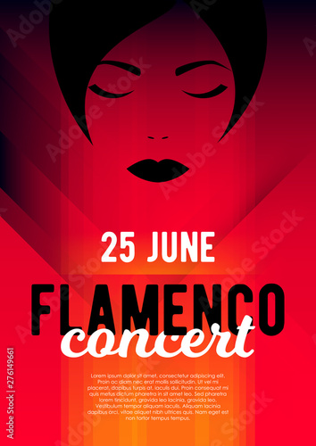 Vertical flamenco color background with beautiful face of woman and text. 