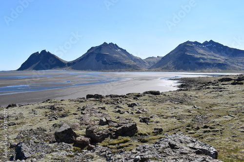 Panorama view at the Vestrahorn Mountains in the southeast of Iceland