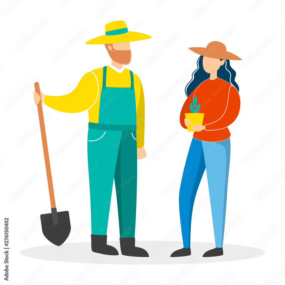 Farmer couple. Female and male agriculture worker Farmer couple. Female and male agriculture worker