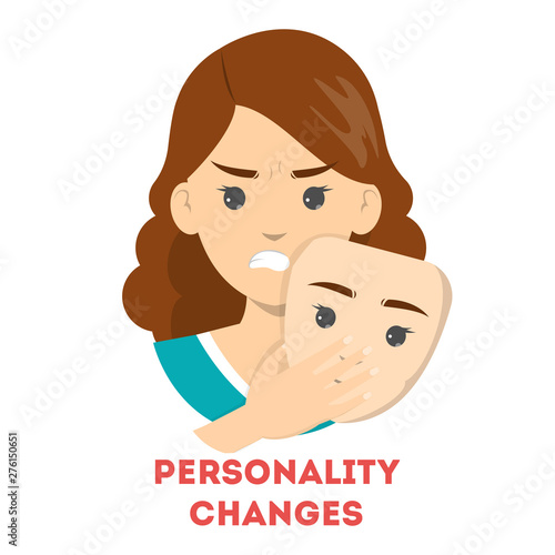 Personality changes concept. Woman hide an emotion