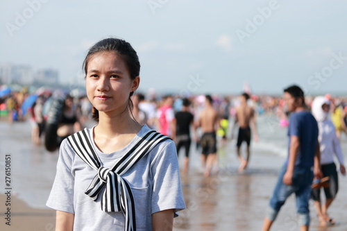 young woman in the beach in Vietnam