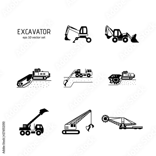 Excavator - vector icons set.