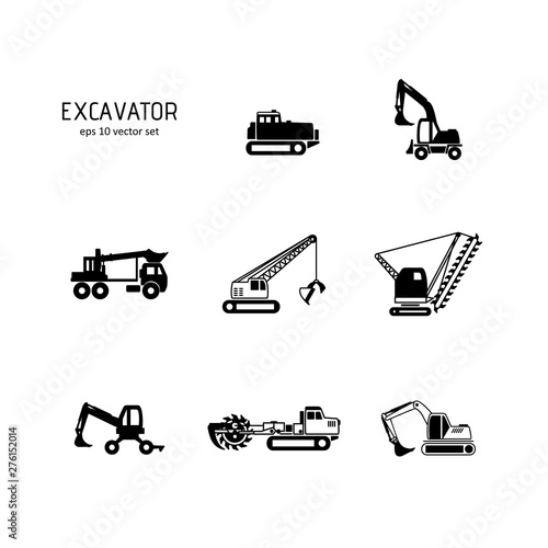 Excavator - vector icons set.