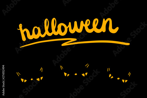 Halloween hand drawn vector illustration darkness with cat eyes wild horror photo