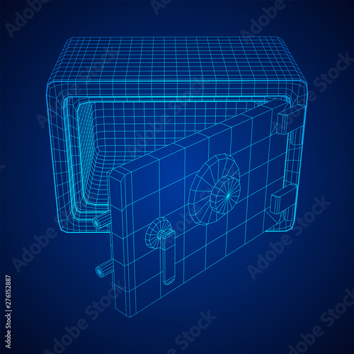 Metal bank vault safe. Wireframe low poly mesh vector illustration
