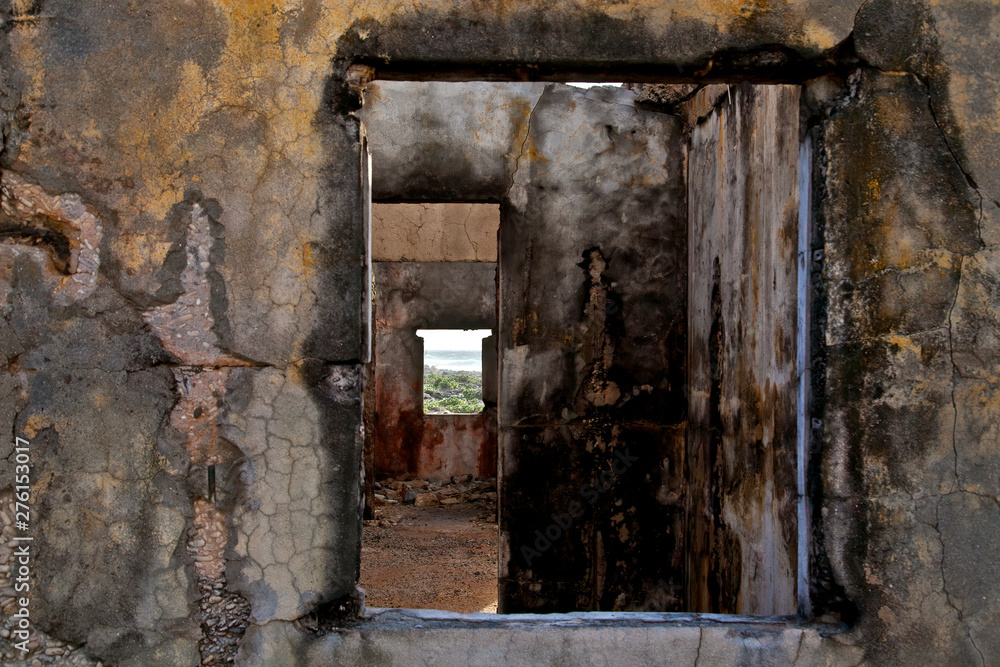 Looking Through an Old Abandoned Building on the Carribean Island of Bonaire