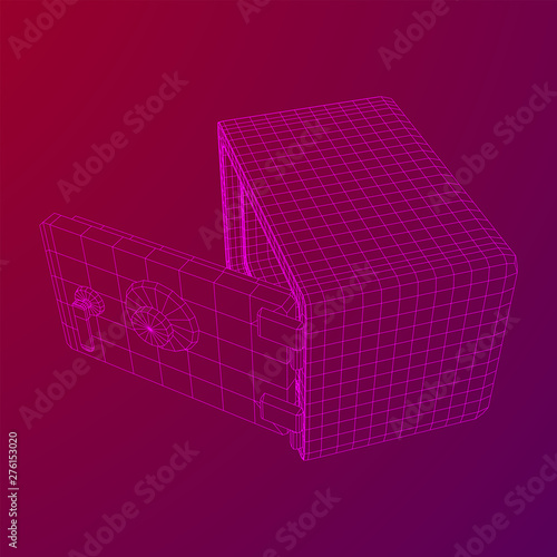 Metal bank vault safe. Wireframe low poly mesh vector illustration