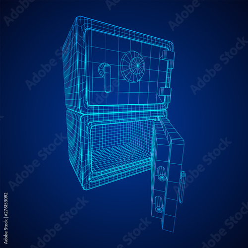 Metal bank vault safe. Wireframe low poly mesh vector illustration