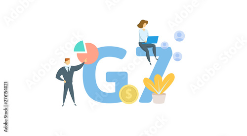 G7. Concept with keywords, letters and icons. Colored flat vector illustration. Isolated on white background.