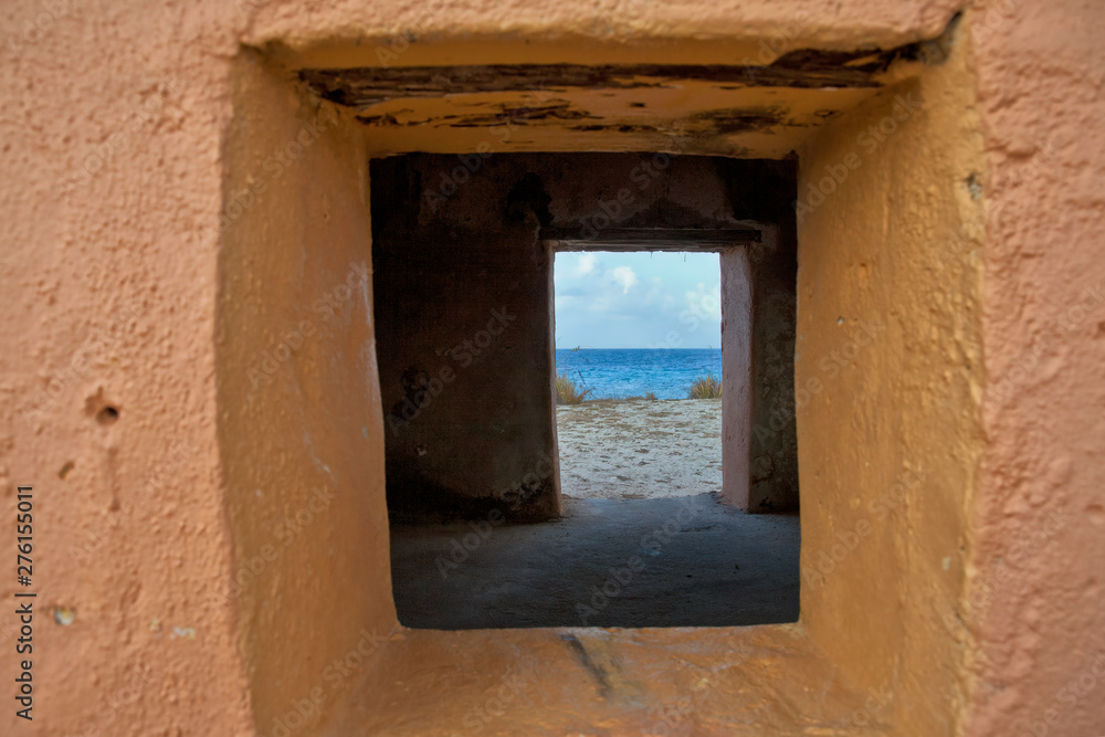 Looking Through an Old Slave Hut on the Caribbean Island of Bonaire