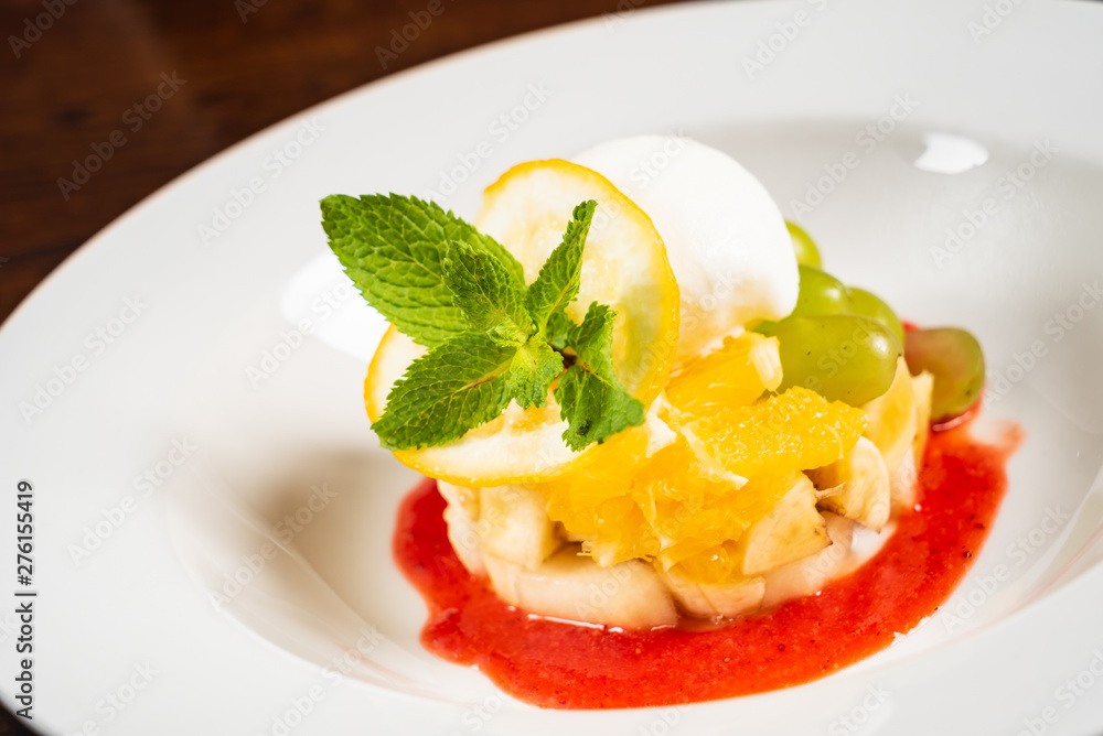 vegetarian fruit dessert with mint vegetarian fruit dessert with mint