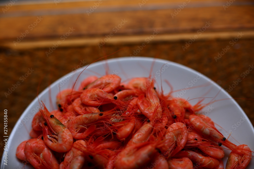 Steamed shrimps /prawns on a plate Steamed shrimps /prawns on a plate