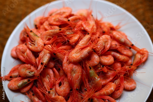 Steamed shrimps  prawns on a plate