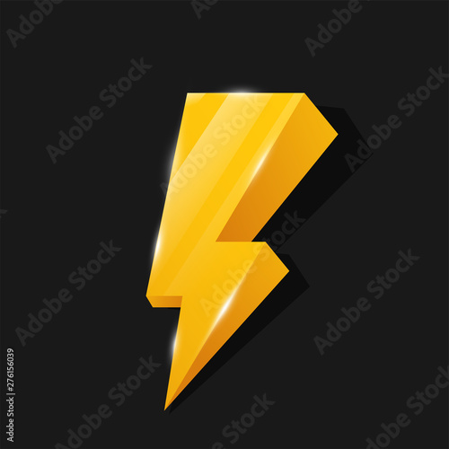 Flash 3D Icon Yellow Lightning Theme On a black and shiny background for a discounted banner Advertising selling products.