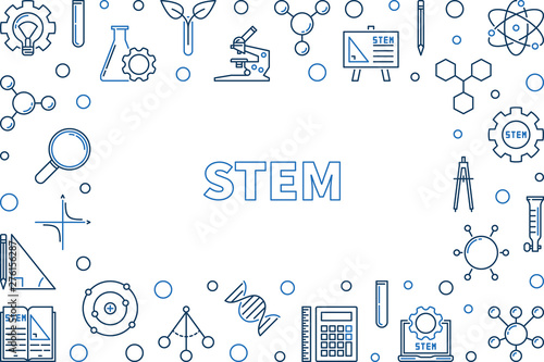 STEM vector concept creative horizontal frame or illustration in thin line style