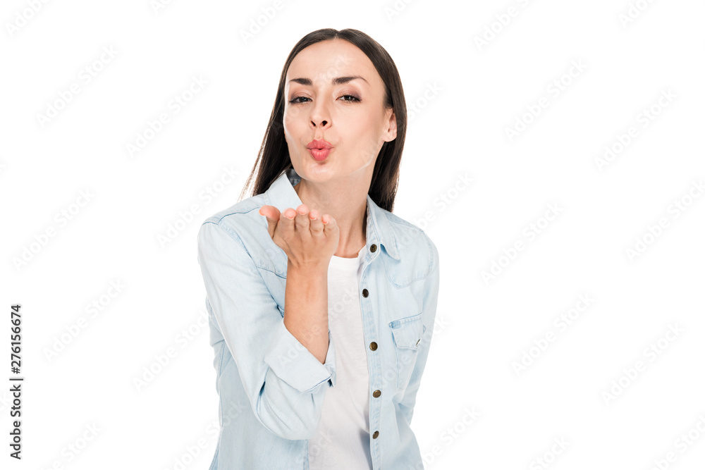 attractive young woman blowing kiss isolated on white attractive young woman blowing kiss isolated on white