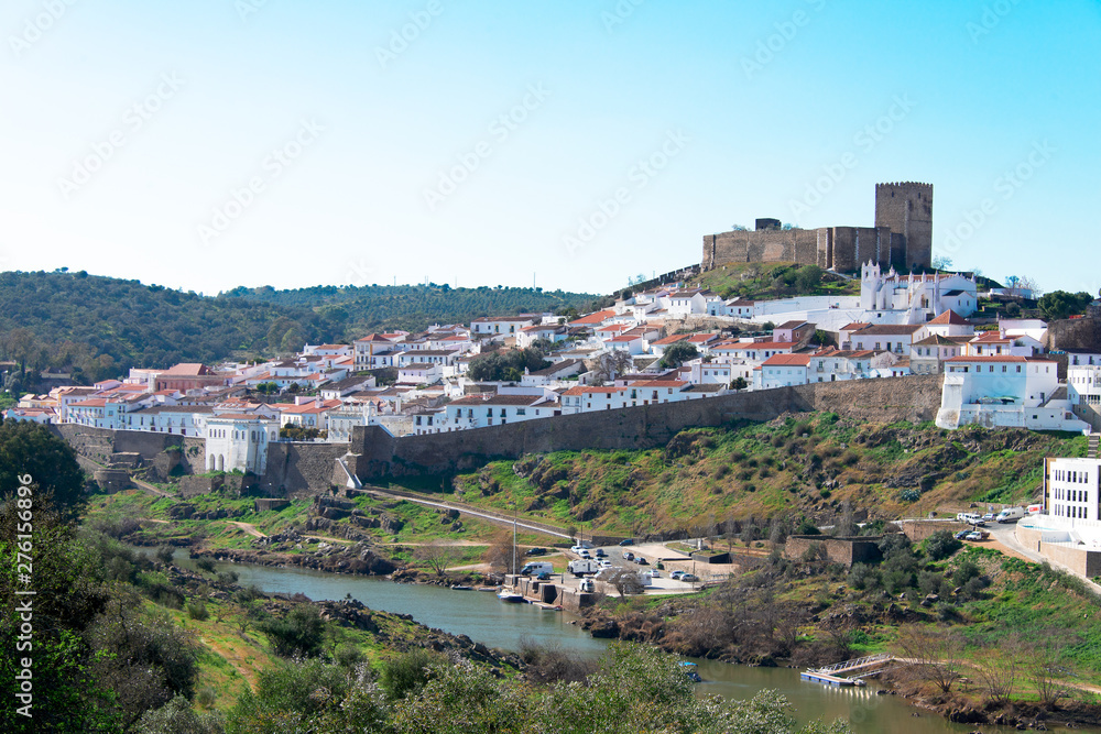 In Portugal, the town of Mertola is located on the Guadiana river with a castle from which you can enjoy a beautiful view of the river.