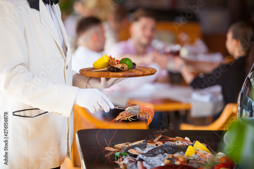 cooking seafood in a restaurant.