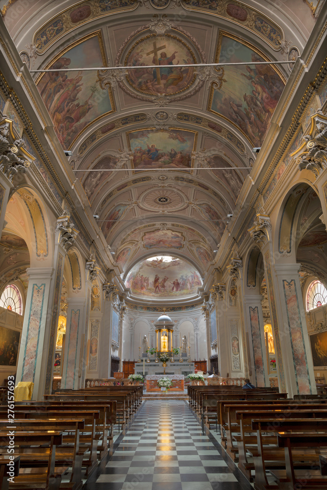 MENAGGIO, ITALY - MAY 8, 2015: The church chiesa di Santo Stefano with the neobaroque frescoes by Luigi Tagliaferri (1841-1927).