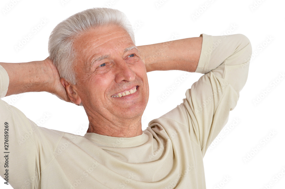 Portrait of smiling senior man on white background Portrait of smiling senior man on white background