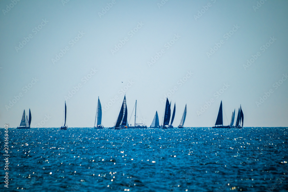 Small sailboats on a open sea in a Eforie Nord near the Constanta in Romania