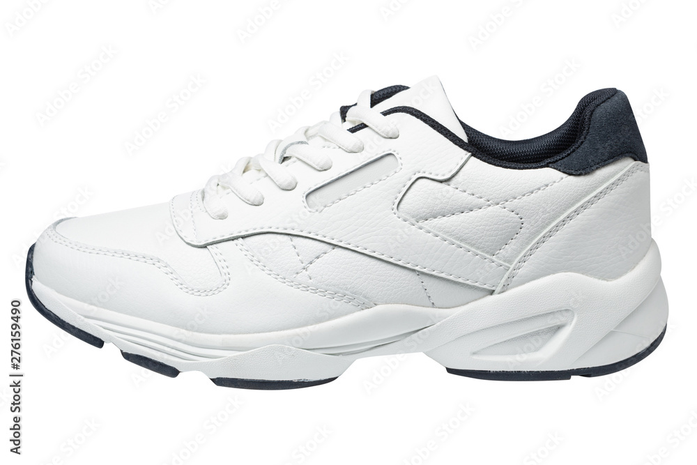 One white sneaker, side view, for an active lifestyle, on a white background One white sneaker, side view, for an active lifestyle, on a white background