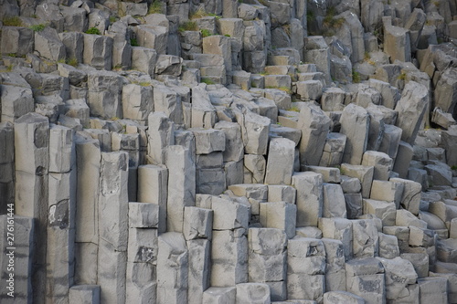  Beautiful stone columns at the Reynishverfi Beach with black sand in Vik in Iceland